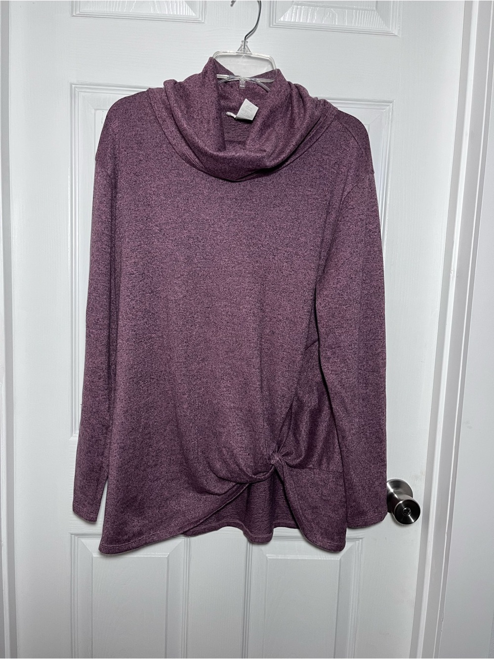 Brittany Black Rosy Plum Twist-Front Cowl Neck Sweater